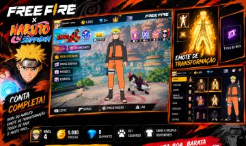 Free Fire Naruto + Emote de Transformação + Troca de Nick | Nível 4