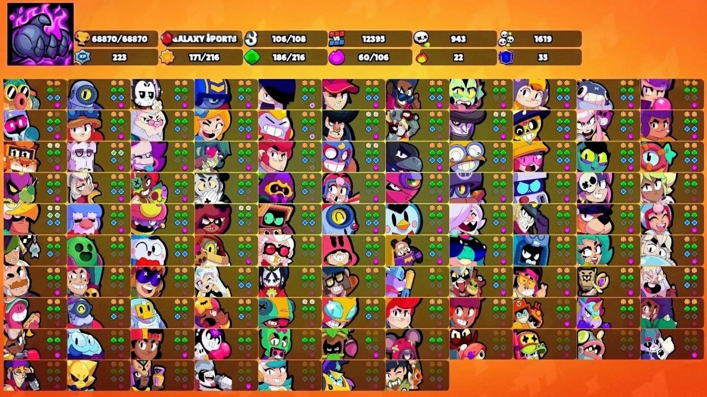 CONTA BRAWL STARS RARA DE 2019 68K TR 106/106 BRAWLERS 446 SKINS 60 HIPER