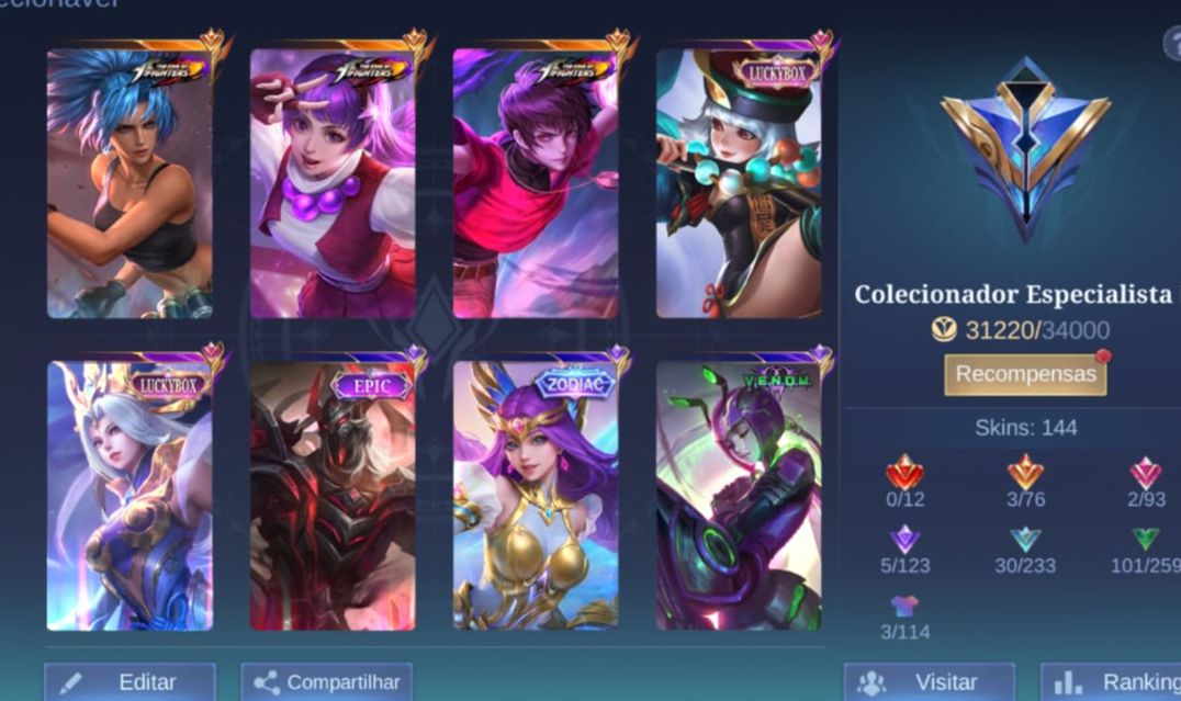 Conta NÍVEL COLECIONADOR MLBB - MOBILE LEGENDS