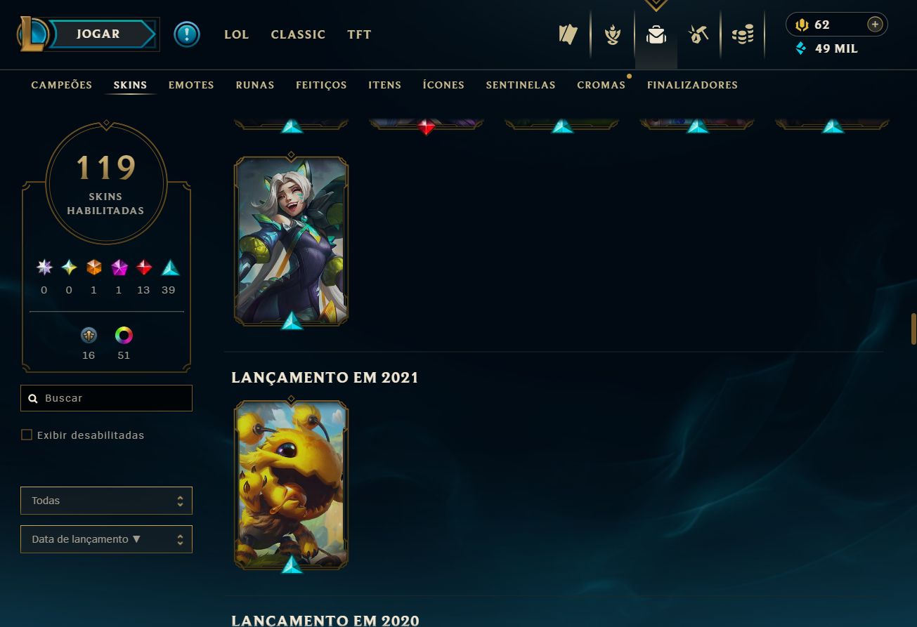 Conta lol lvl 176 - platina 4 (SOLOQ)