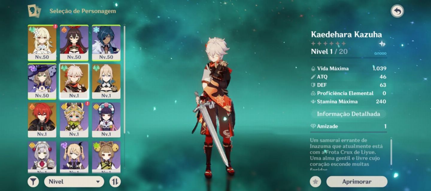 Conta Genshin AR 47 com Kazuha + bis, Diluc, Jean + 150 Giros + Atlas Celestial
