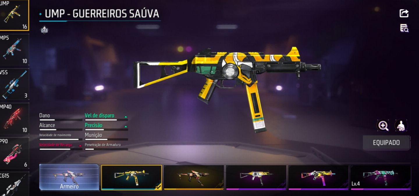 Conta de Free Fire com UMP atributada, parceiras, raridades e evolutivas!!