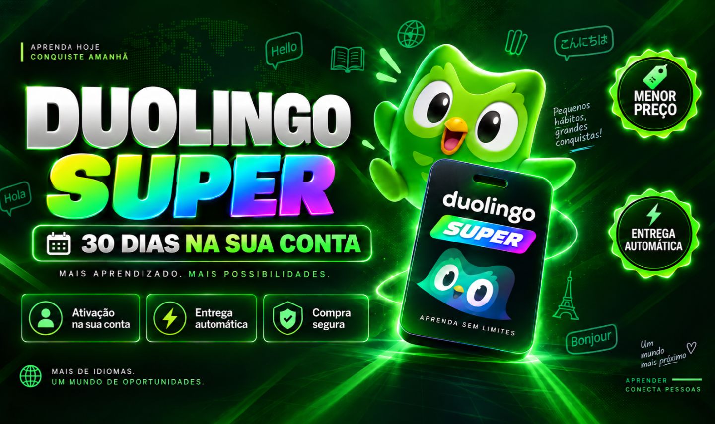 DUOLINGO SUPER - 30 DIAS NA SUA CONTA | ENTREGA AUTOMÁTICA