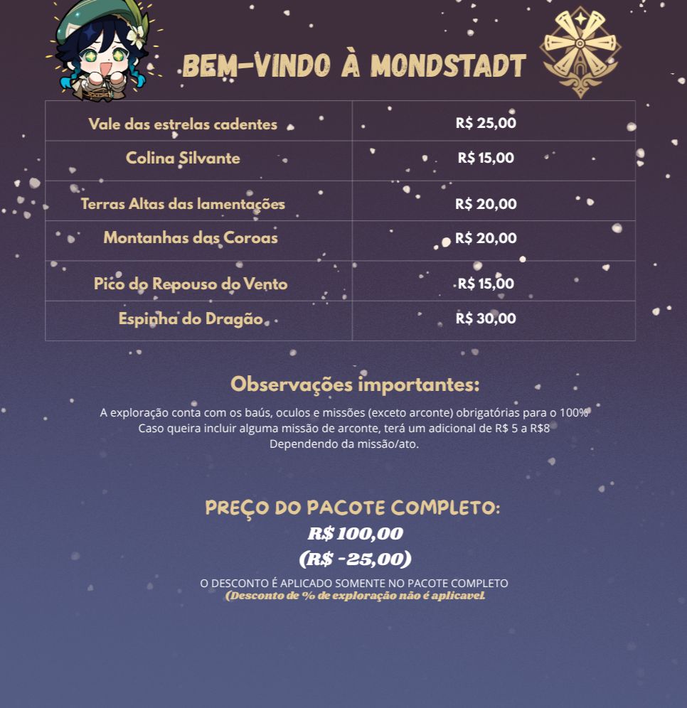 (Serviços Genshin) oculos | baús | exploração | farm