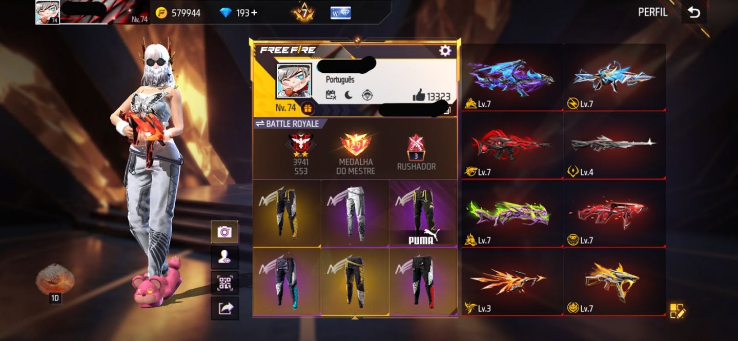 Conta Free Fire Gemada com 8 Angelicais 8 Evolutivas 5 Punhos 800+ Peitorais