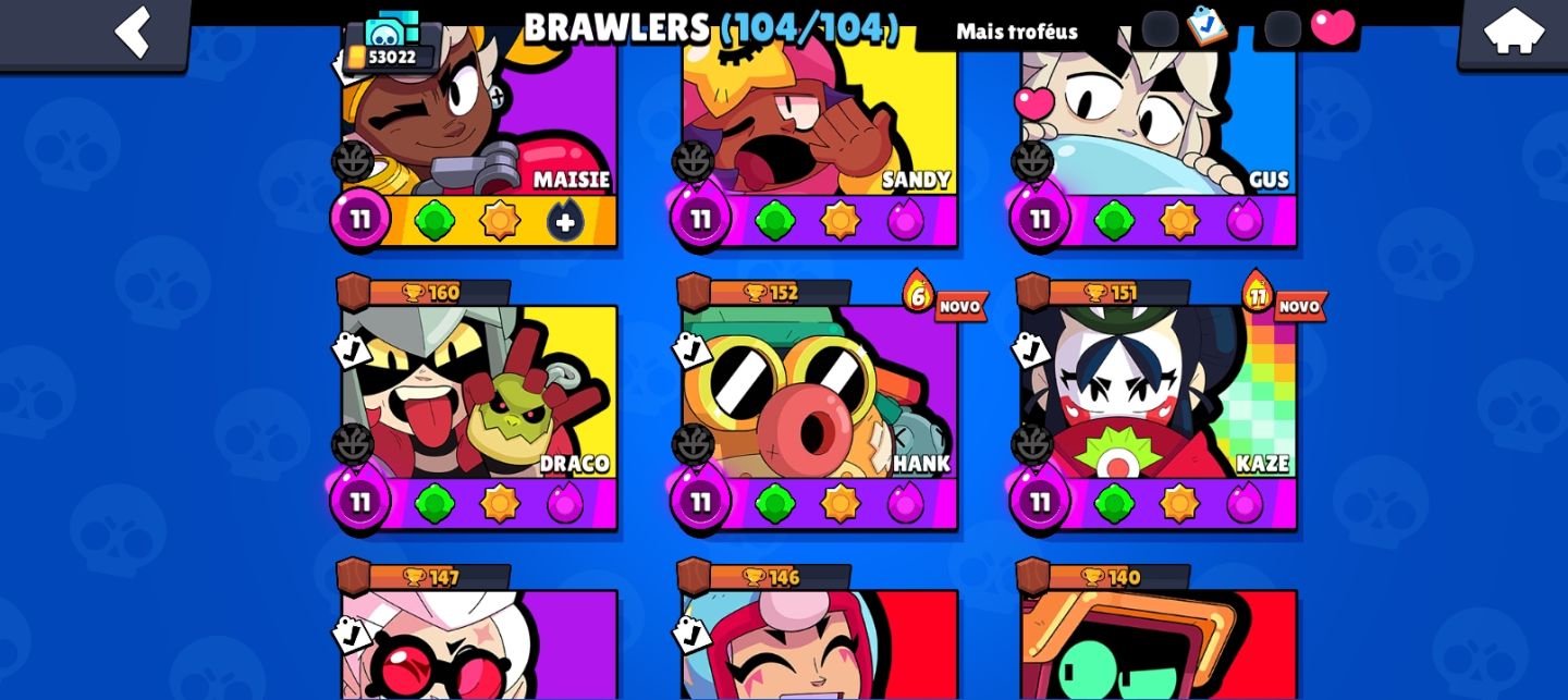 Conta de brawl com 53k de troféus,104 brawlers e skins raras