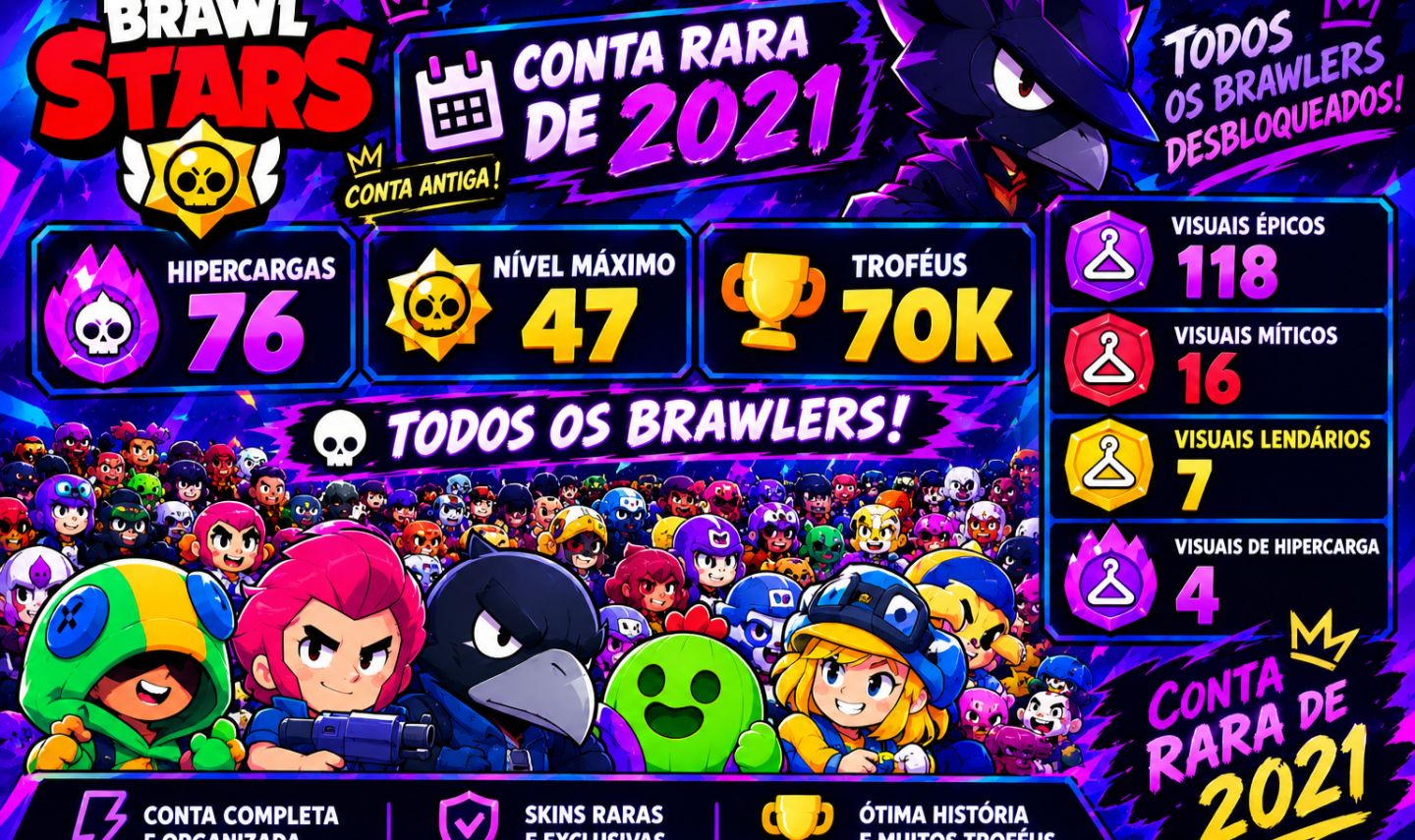 CONTA BRABA DE BRAWL STARS 70K TROFÉU, TODOS BRAWLERS