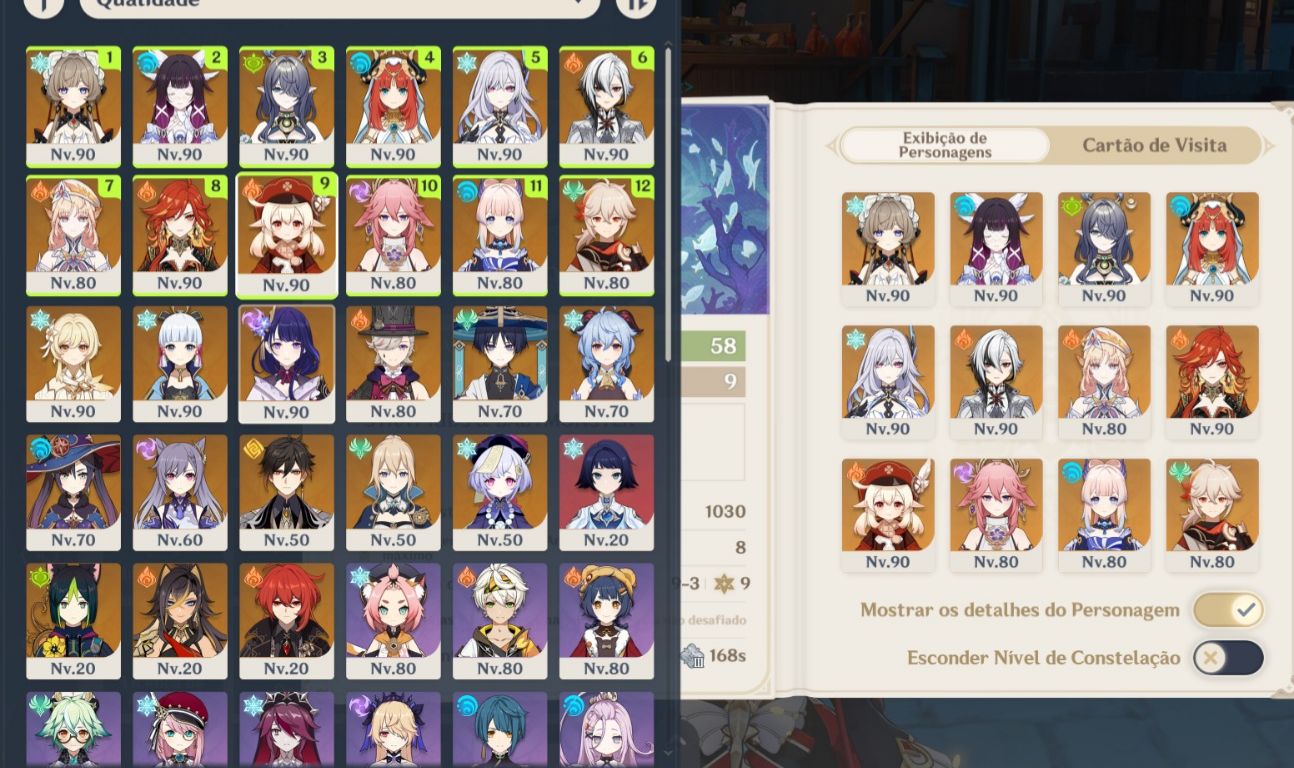 Genshin Impact AR 58 | América | 23 personagens 5 | 8 armas 5
