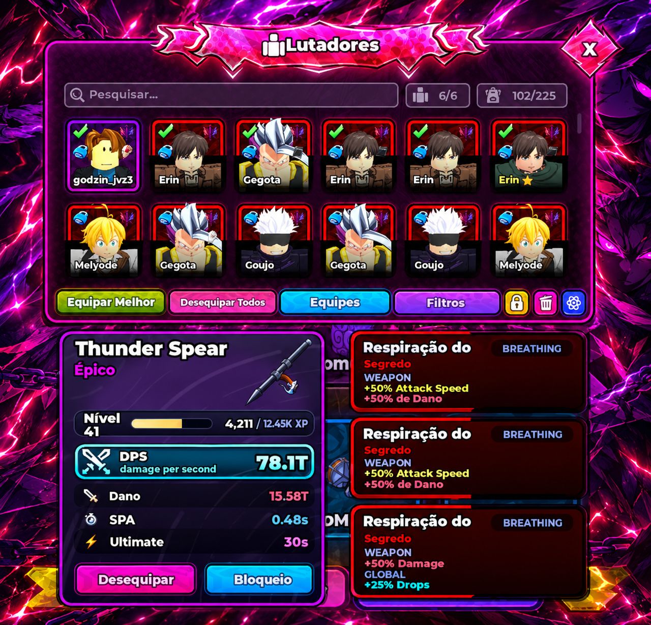 Conta - Anime legacy - sem gmail de recuperação - Erin shiny - TOP GLOBAL