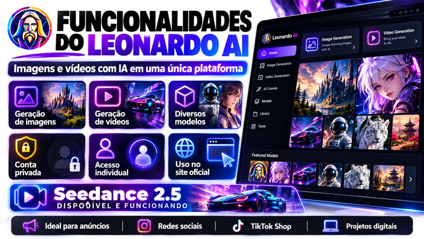 Leonardo AI Premium | Seedance 2.5 + Kling 3.0 + Veo 3.1 | Conta Privada