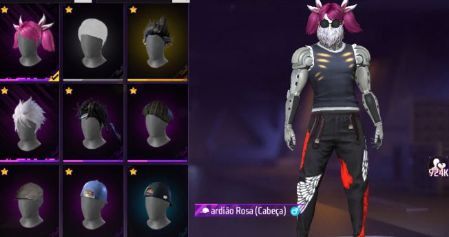 CONTA DE FREE FIRE COM CABELO ROSA, GENOS ONE PUNCHMAN, MANOMAX E ANJO VERMELHA