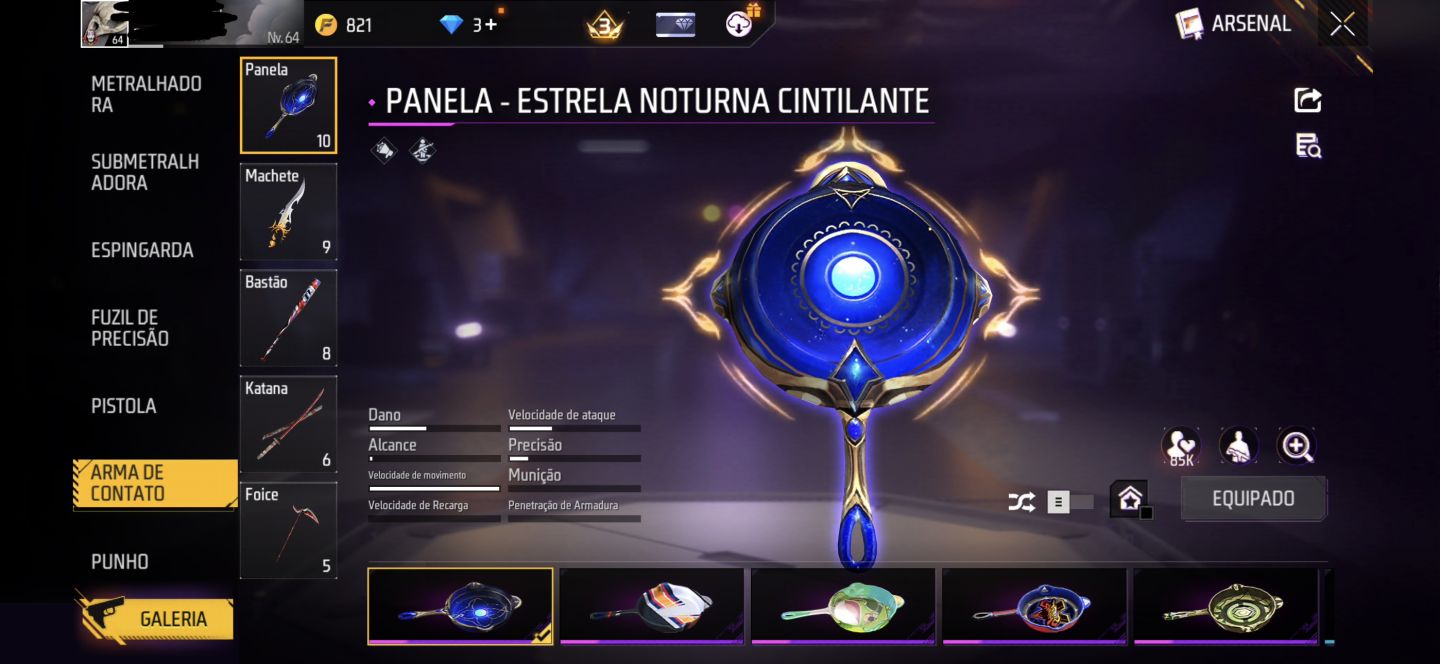 Conta de Free Fire nível 64 rara