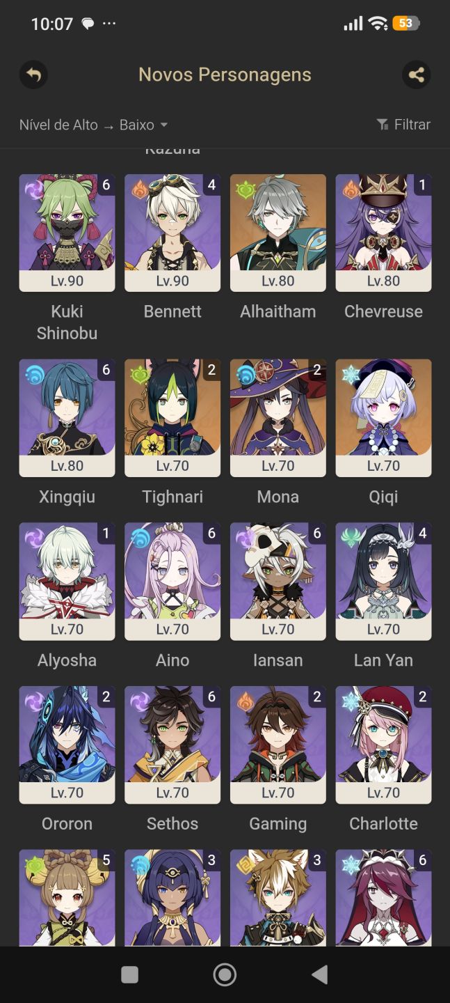 Conta end game Genshin ar 60, 15 t5 limitados e 12 armas assinatura limitadas