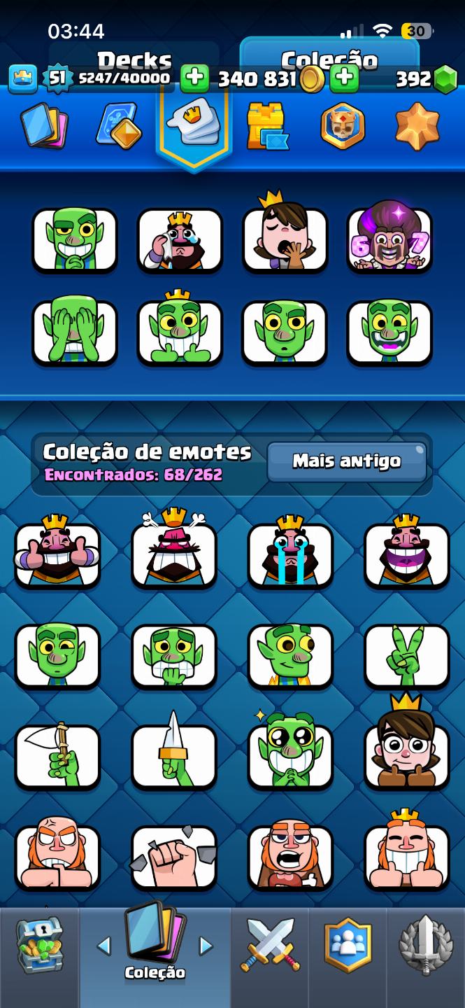 Conta Clash Royale com 10k de troféus, emotes, 1k gasto na conta