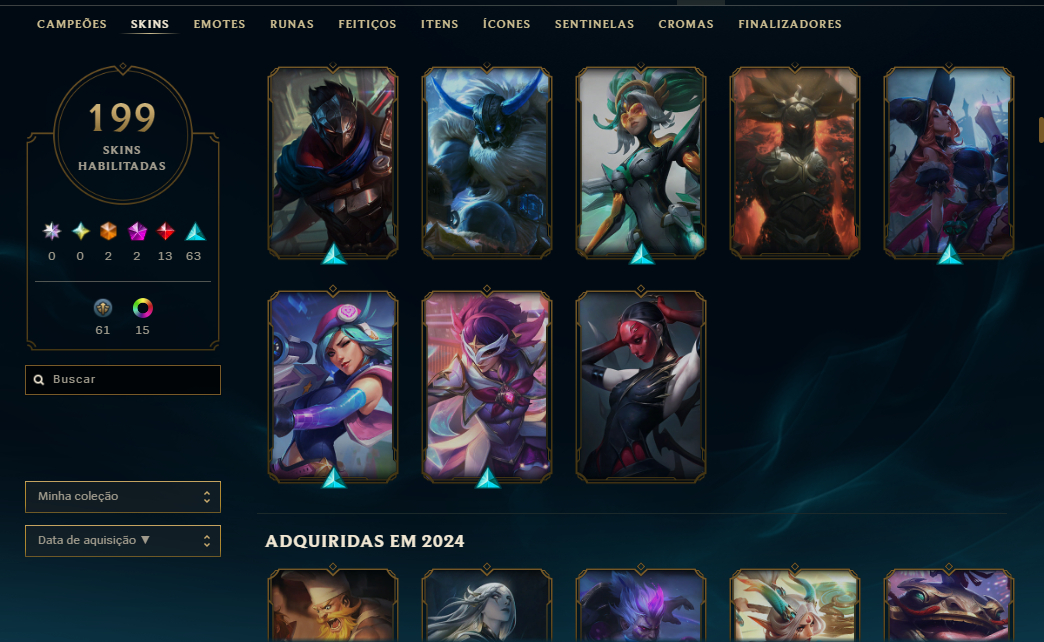 Conta LOL Ouro IV | Level 264 | 199 Skins | Todos os Campeões | Full Acesso