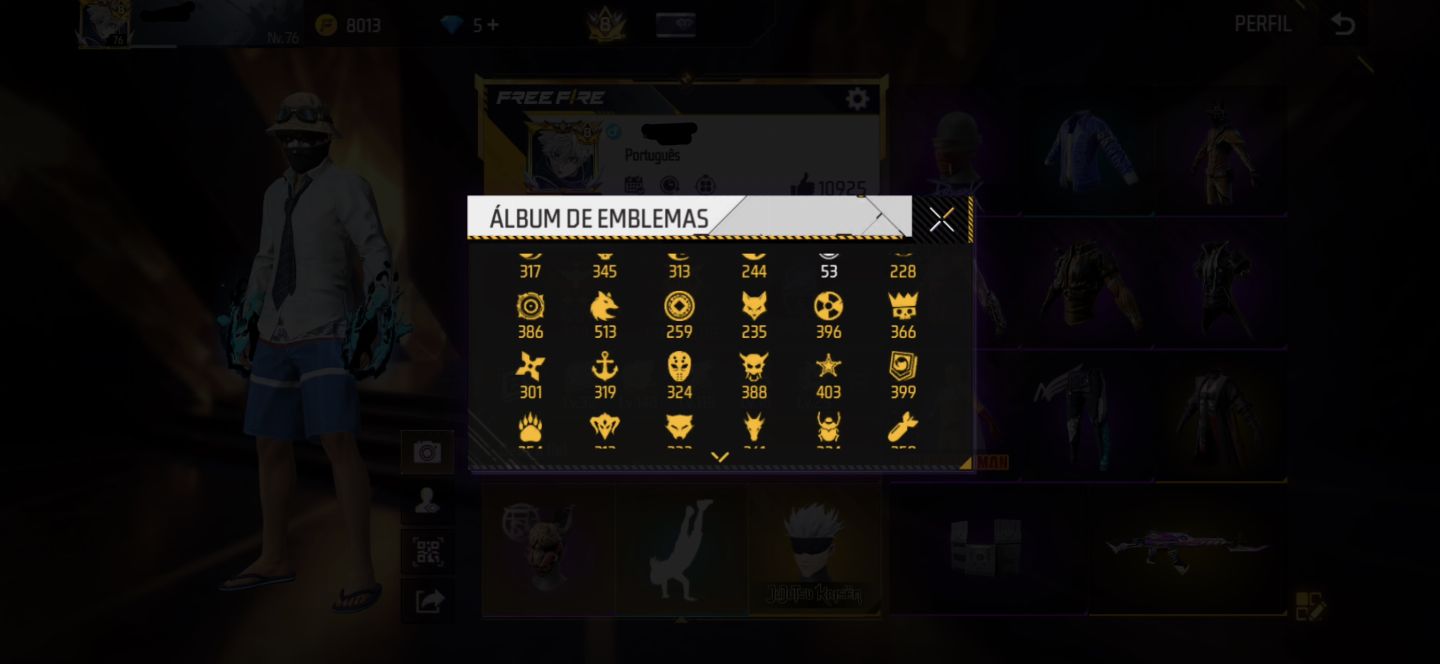 Conta free fire nivel 76 com primeiro passe e ragnarok raríssima.
