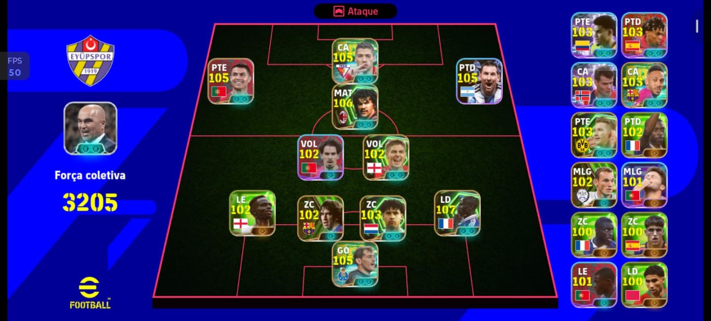 EFootball | Barcelona | Força Coletiva 3207 | Elenco 100+ Overall | +2,2M de GP