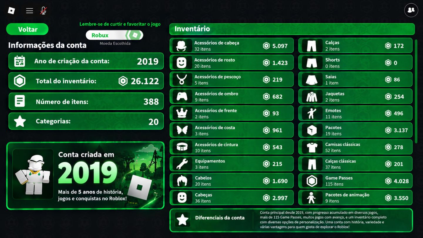 Conta Roblox 2019 | 26K+ Robux