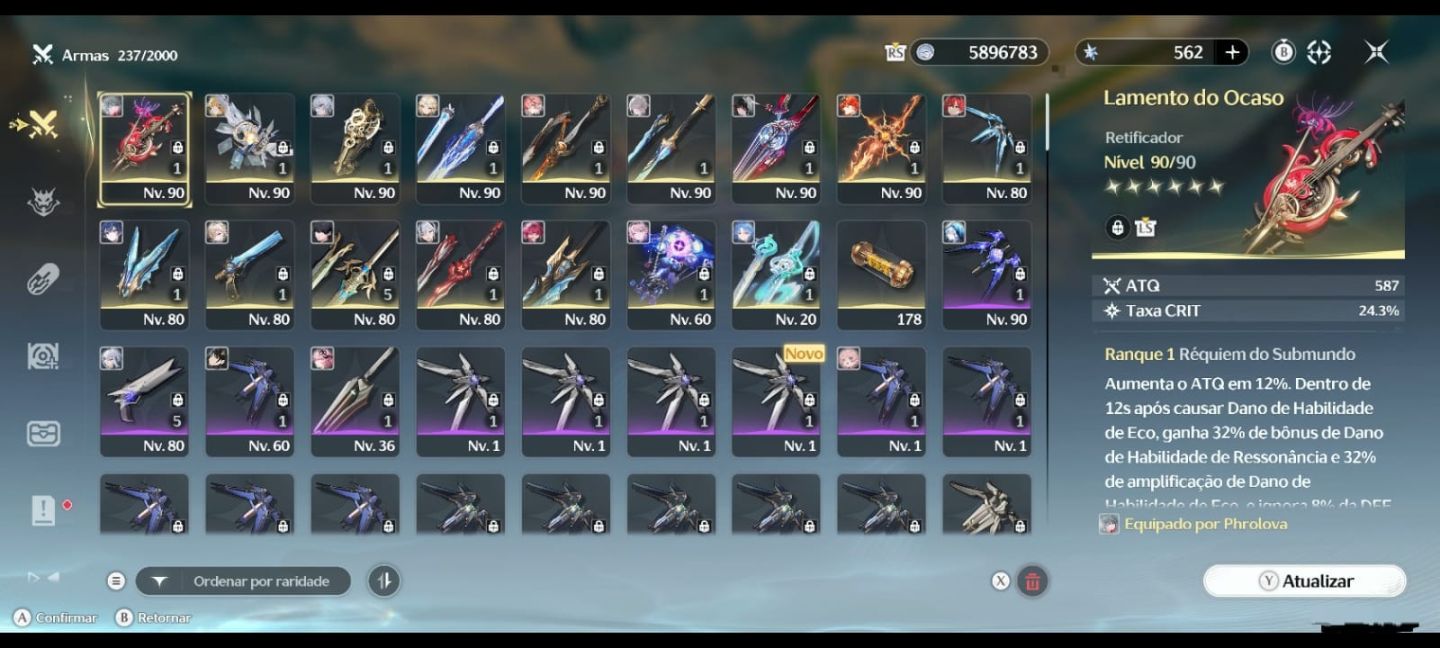 CONTA PERFEITA WUTHERING WAVES 24 PERSONAGENS T5 E 16 ARMAS 5 ESTRELAS