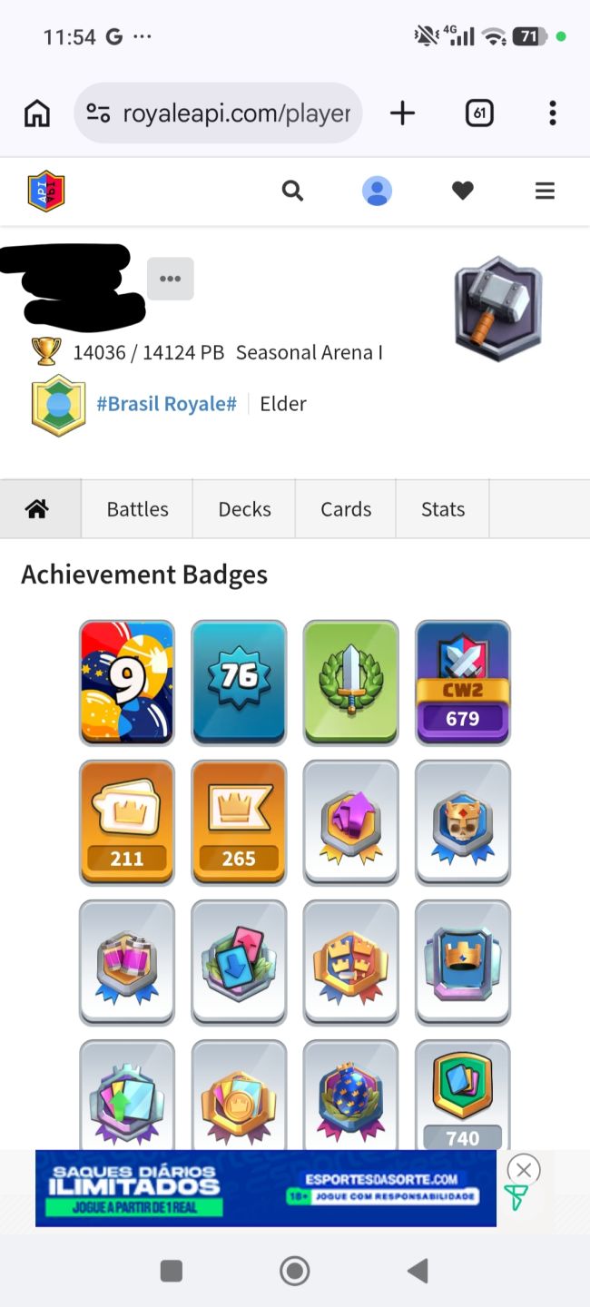 Conta Clash Royale Nível 2052 com 9 anos de Criação