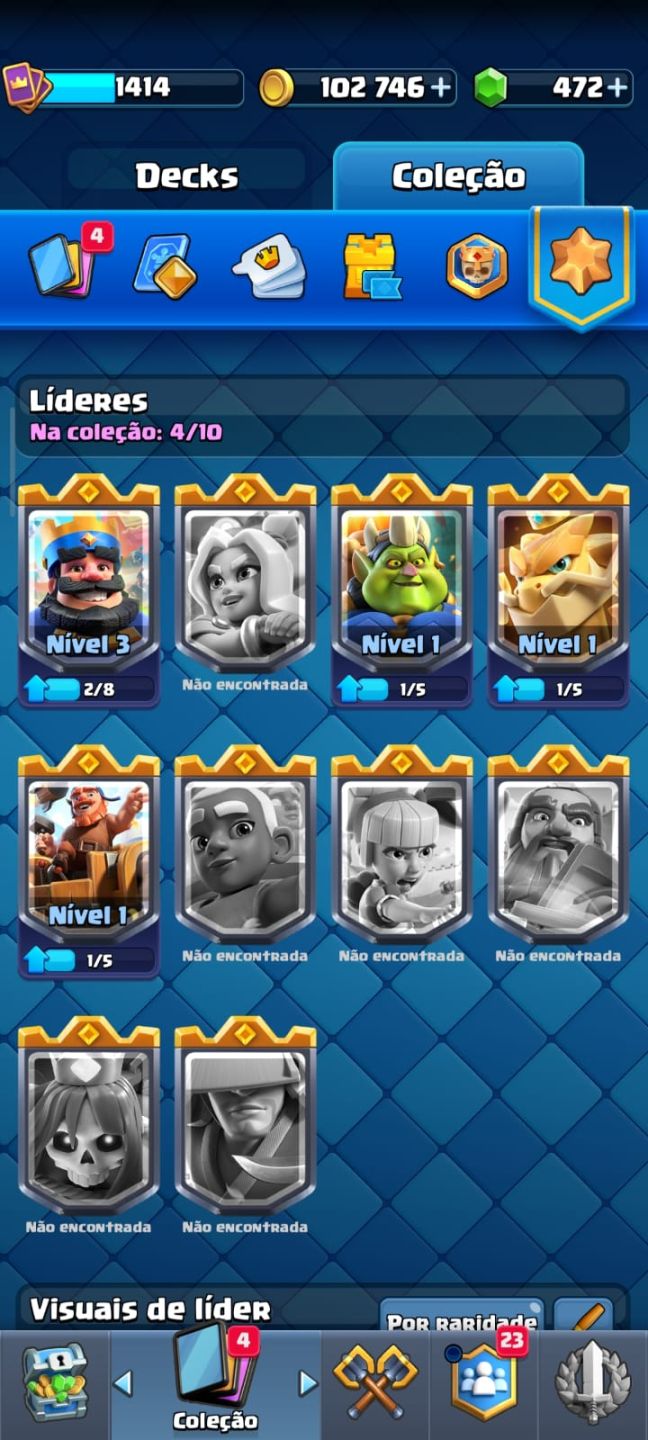 CONTA CLASH ROYALE NIVEL 15, VARIAS EVOS E HEROIS