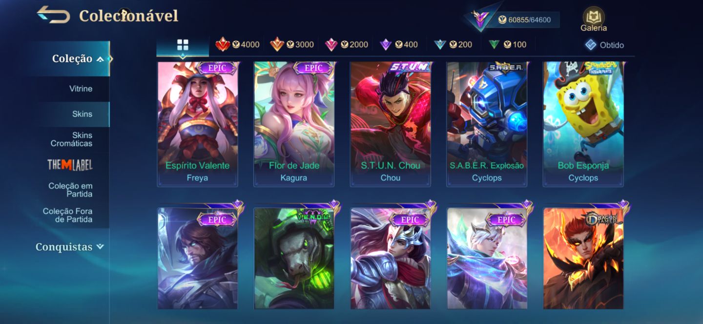 MITICA 51x110 ESTRELAS 214 SKINS COLEC III + SASUKE + 5 COLLABS RARAS