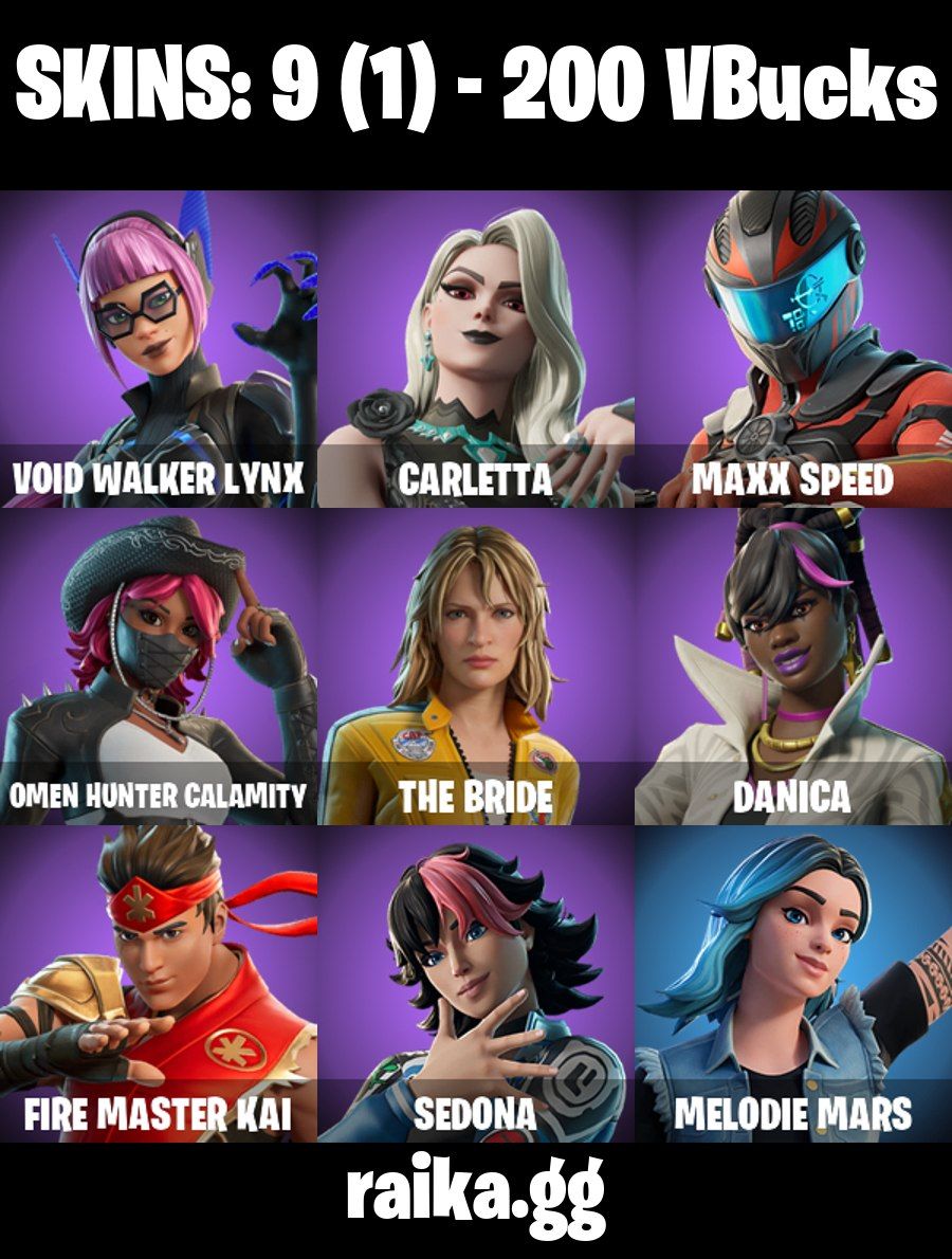 CONTA FORTNITE COM 9 SKINS THE BRIDE/DANICA/SEDONA/FIRE MASTER/MELOIDE MARS