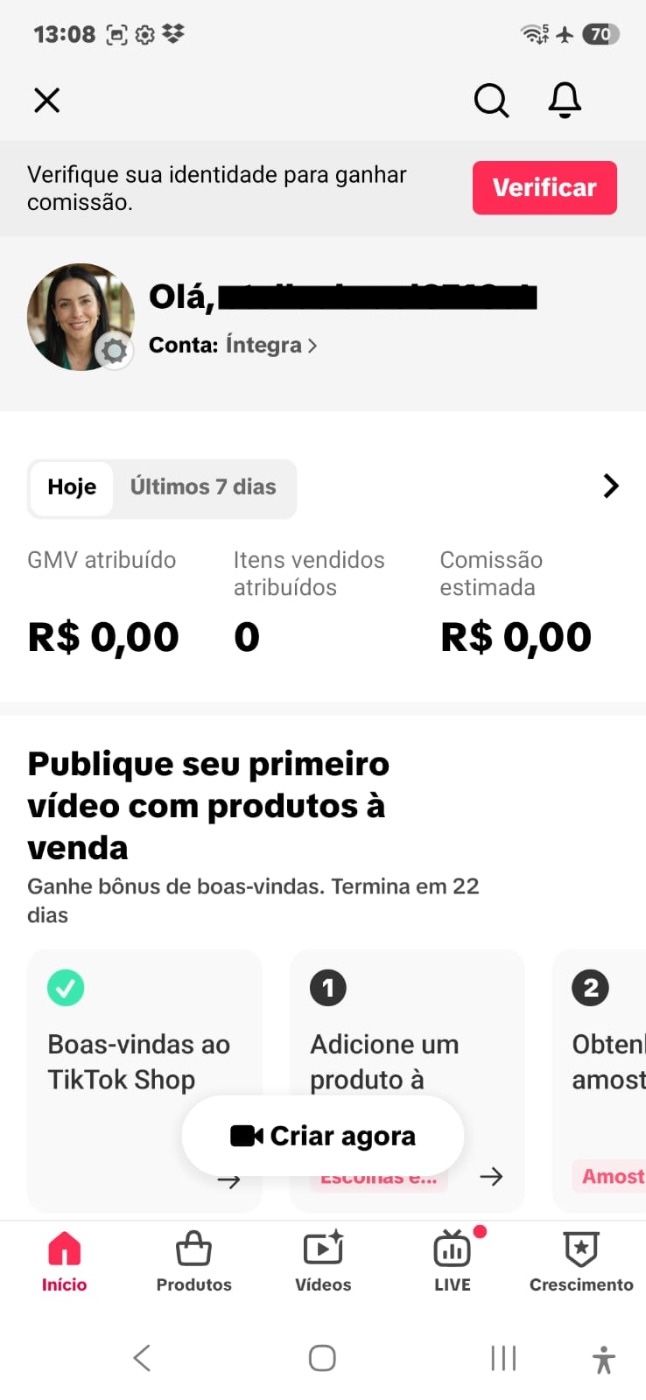 CONTA DO TIKTOK COM SHOP ATIVO +1,1K SEGUIDORES, LIVES ATIVAS (ENGAJAMENTO REAL)