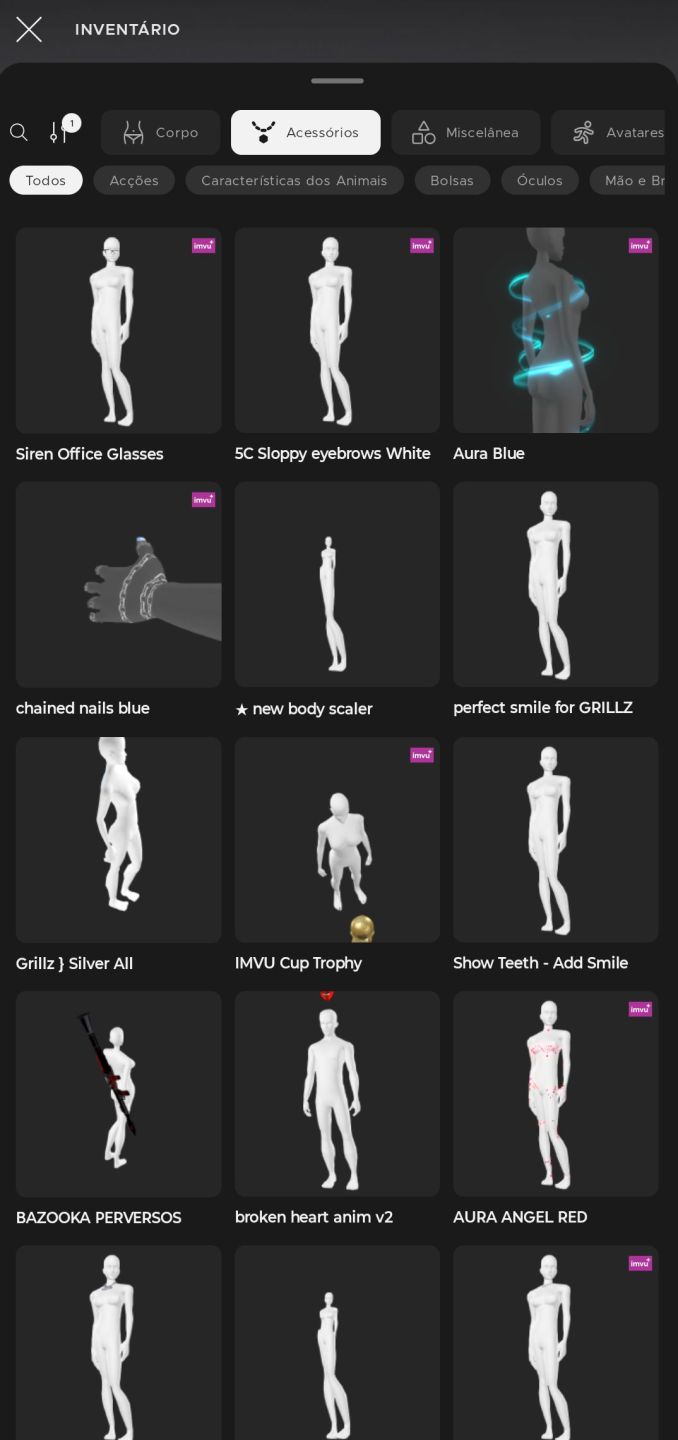(PROMOÇÃO) CONTA IMVU FEMININA BARATA (AP+AGE, LE) VÁRIOS FITS PRONTOS.