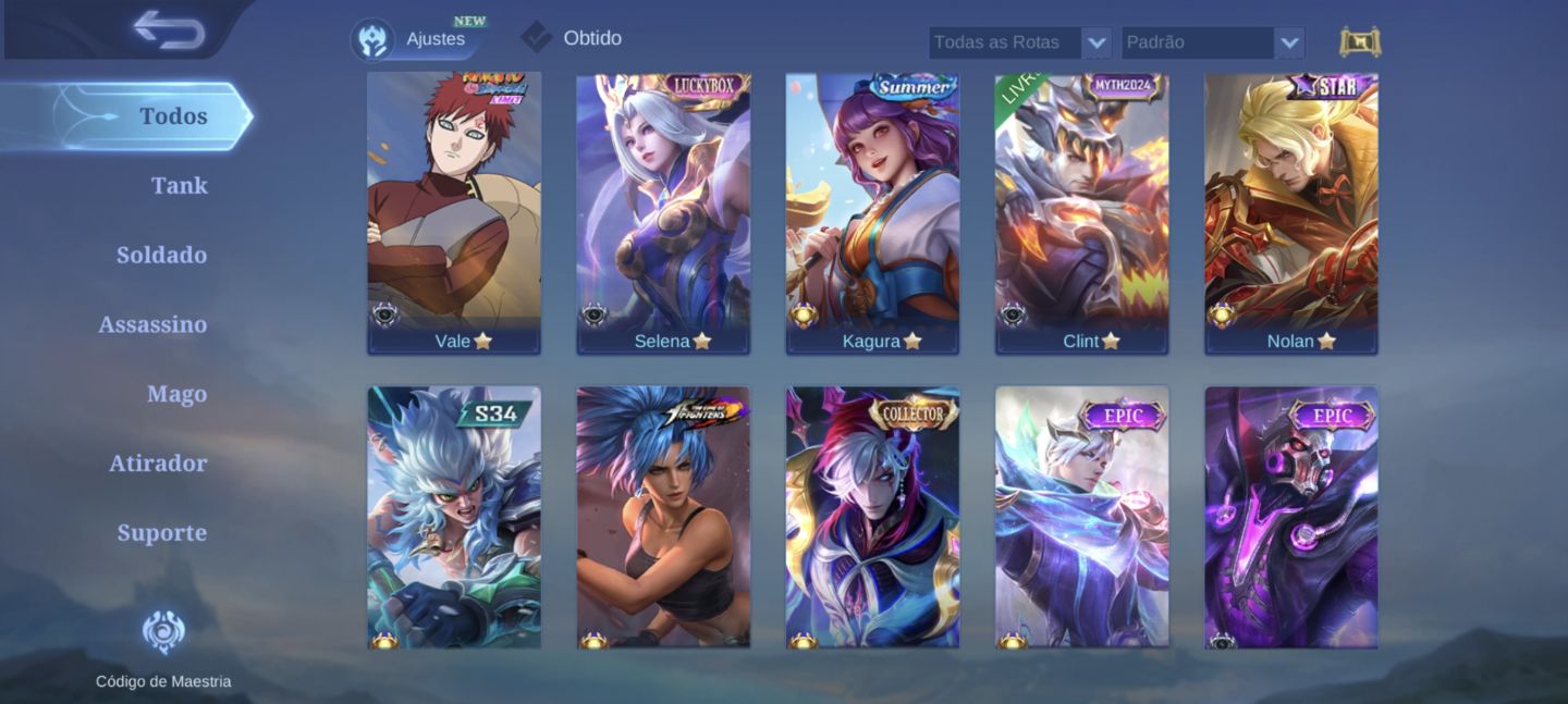 CONTA MLBB 290 SKINS | COLECIONADOR RENOMADO II | 133 HERÓIS | MÍTICO 66 ESTRELA