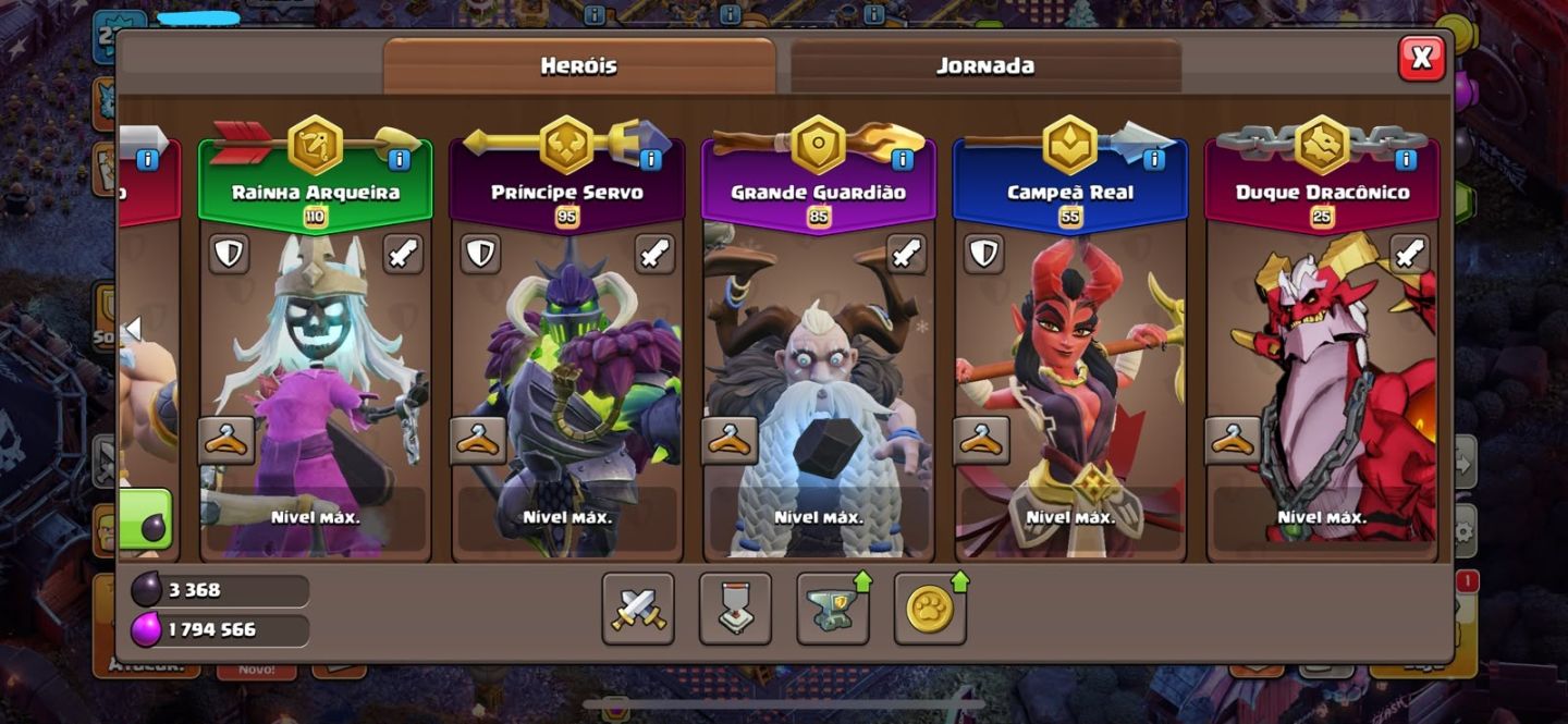 Conta Clash of Clans Nível 235 Heróis Altos Skins Lendárias Equipament Evoluídos