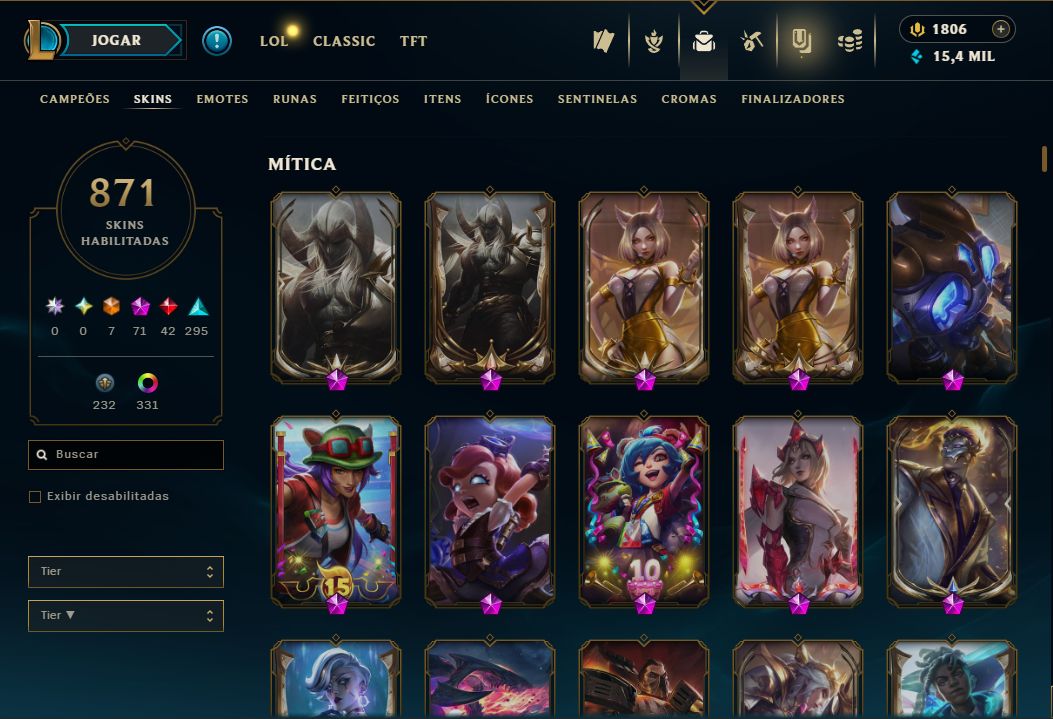 Conta Lol de 2017 / 871 Skins / Nivel 1064 / 777 Icones