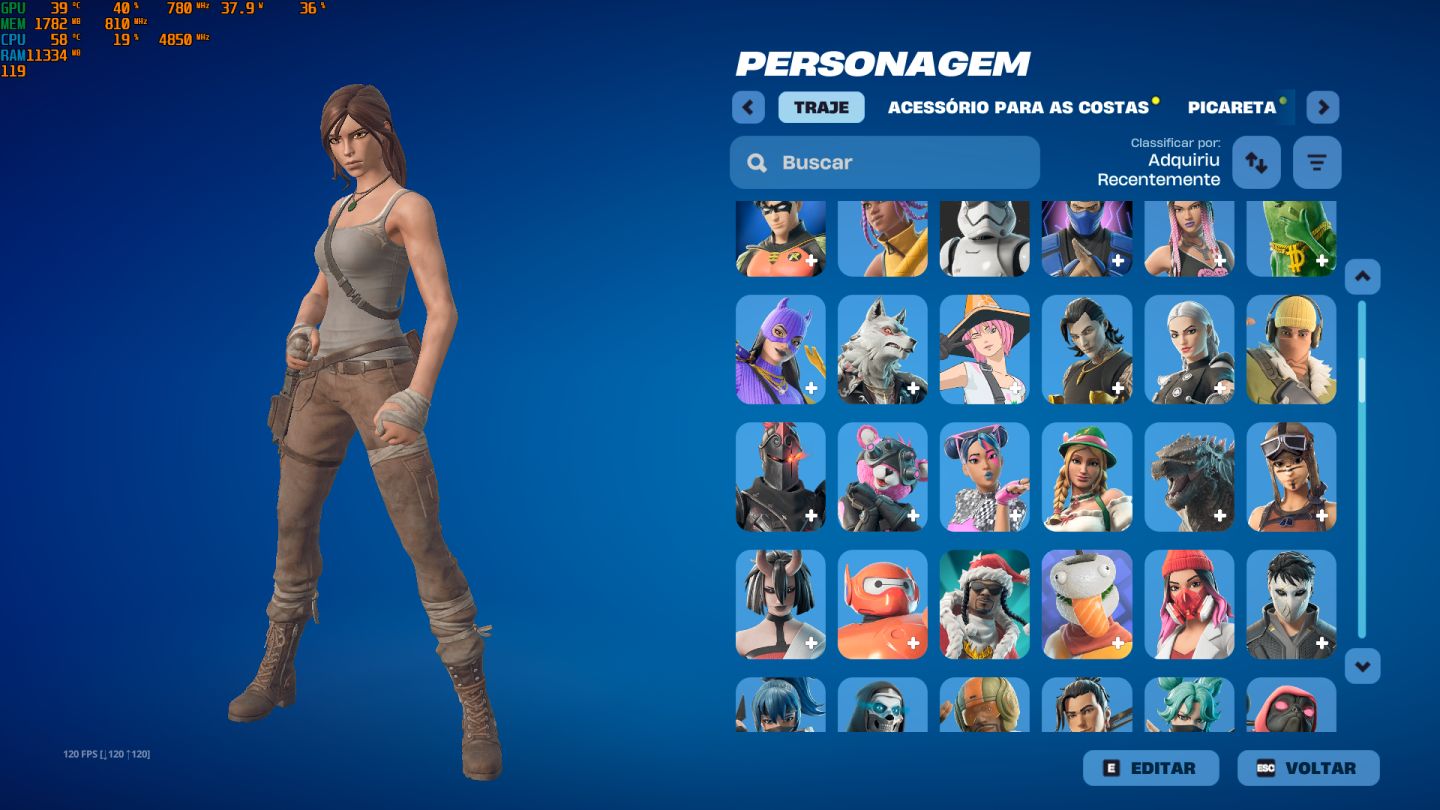 CONTA FORTINITE SKINS LARA CROFT + MACHADO LEVIATAN - salve mundo fundador
