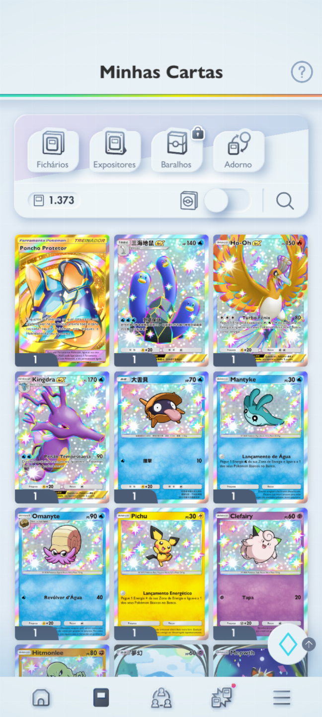Conta Pokémon TCG - NV 19 com mais de 1,3k cartas com Poncho dourado e mto mais!