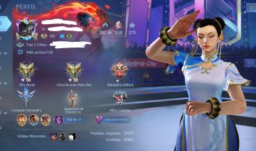 CONTA MLBB COM SKIN DO RYU E DA CHUN-LI, E MUITO MAIS SKINS LENDARIAS