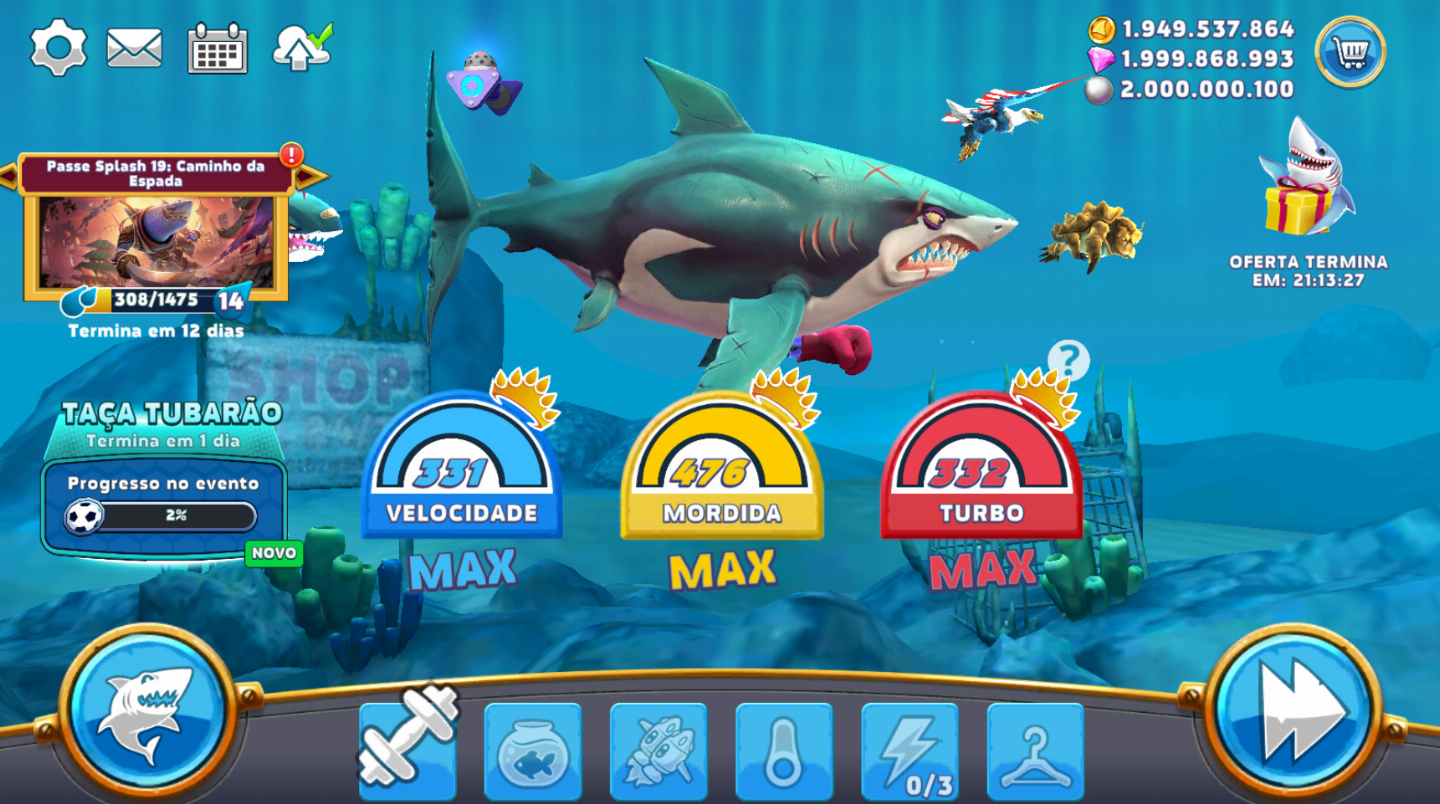 HUNGRY SHARK WORLD | CONTAS FULL | 2B MOEDAS + 2B JÓIAS + 2B PÉROLAS | ANDROID