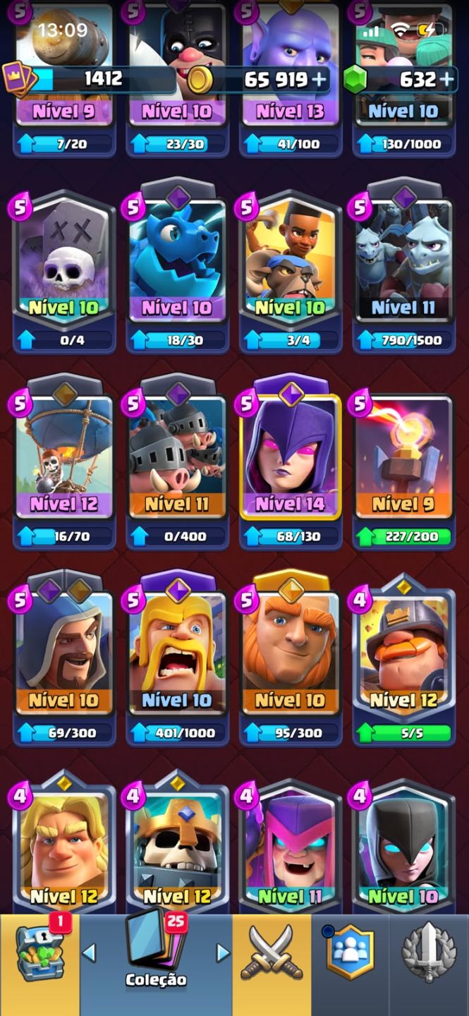 Conta de clash royale full com 2 passes comprados com mega, bruxa gigante, evolu