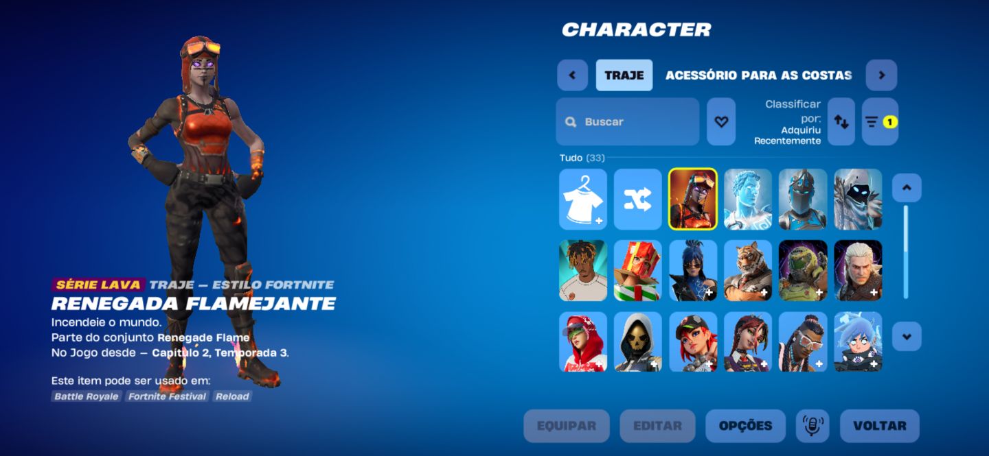 CONTA FORTNITE RENEGADE FLAMEJANTE /// 33 SKINS /// PACOTÃO DO GELO