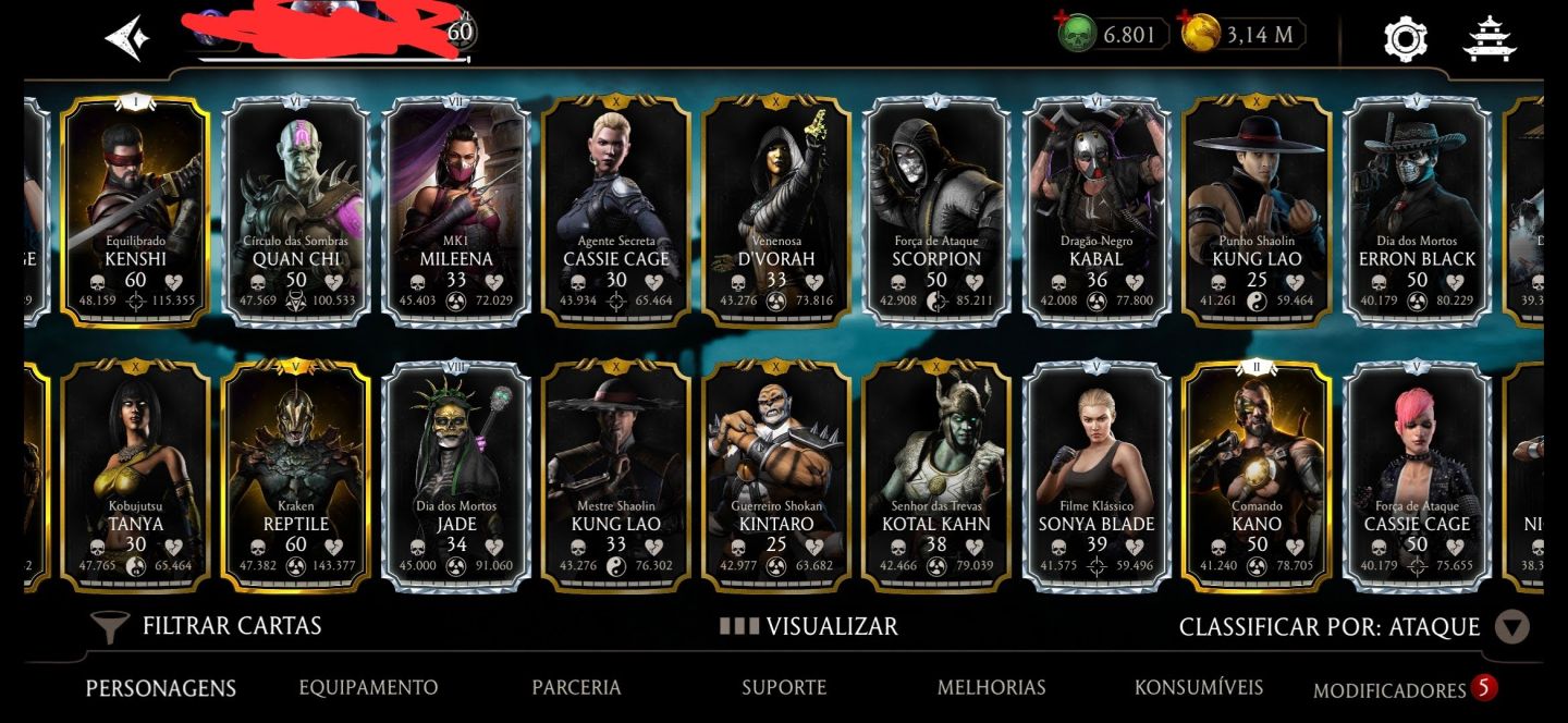CONTA TOP TIER MK MOBILE NVL 60 | TIME MK11 FULL FX | 6.8K ALMAS