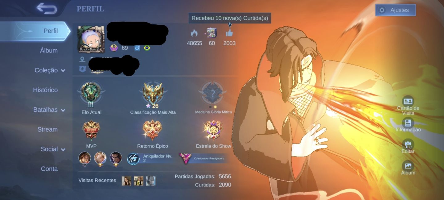 Conta mobile legends(aceito propostas) 314 skins, Itachi, Gaara etc