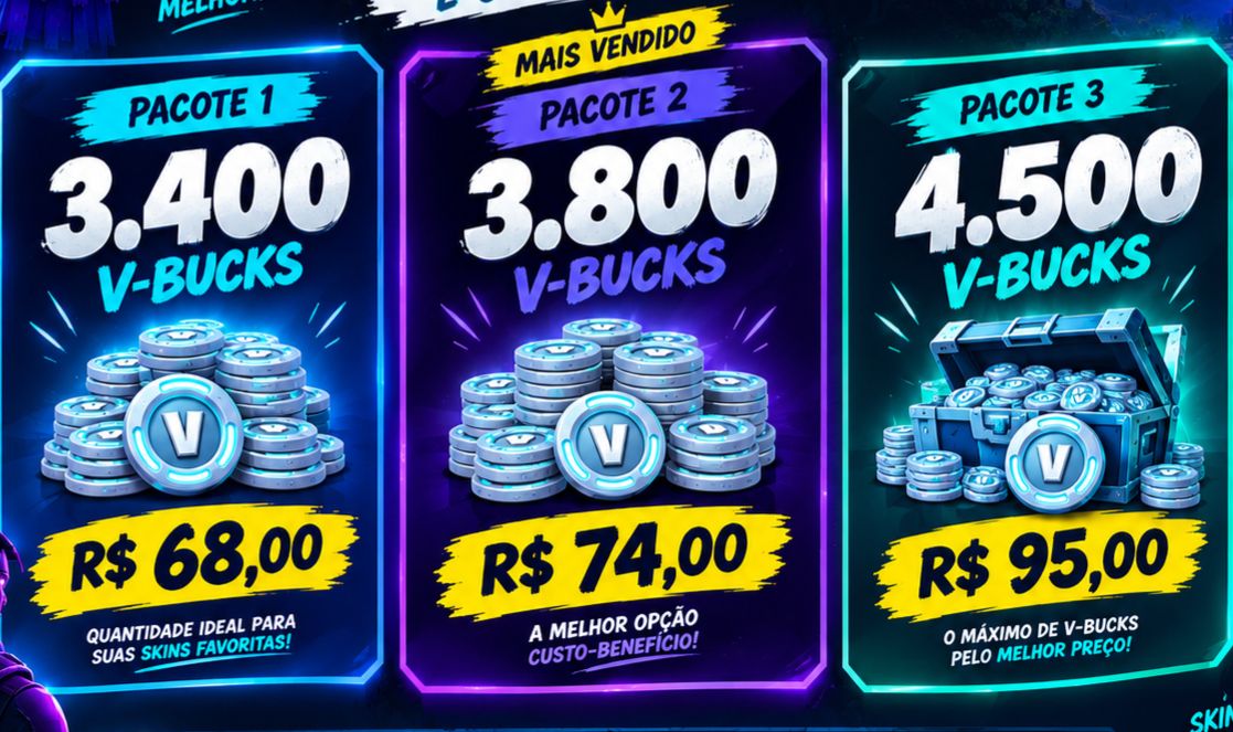 3400/3800 VBUCKS FORTNITE VIA PRESENTE (ITENS DA LOJA)