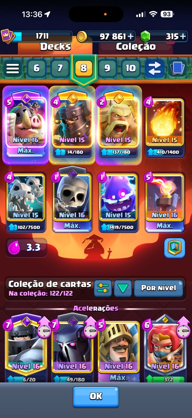 Conta de Clash Royale 12672 troféus, 1711 de nível de coleção, 9 anos de jogo