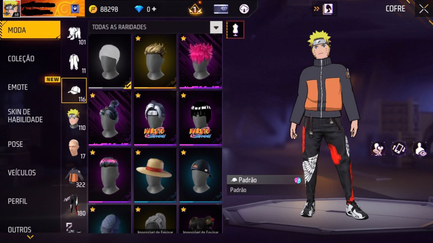 CONTA FREE FIRE INSANA ITENS RAROS DO NARUTO + COLECIONÁVEIS EXCLUSIVOS