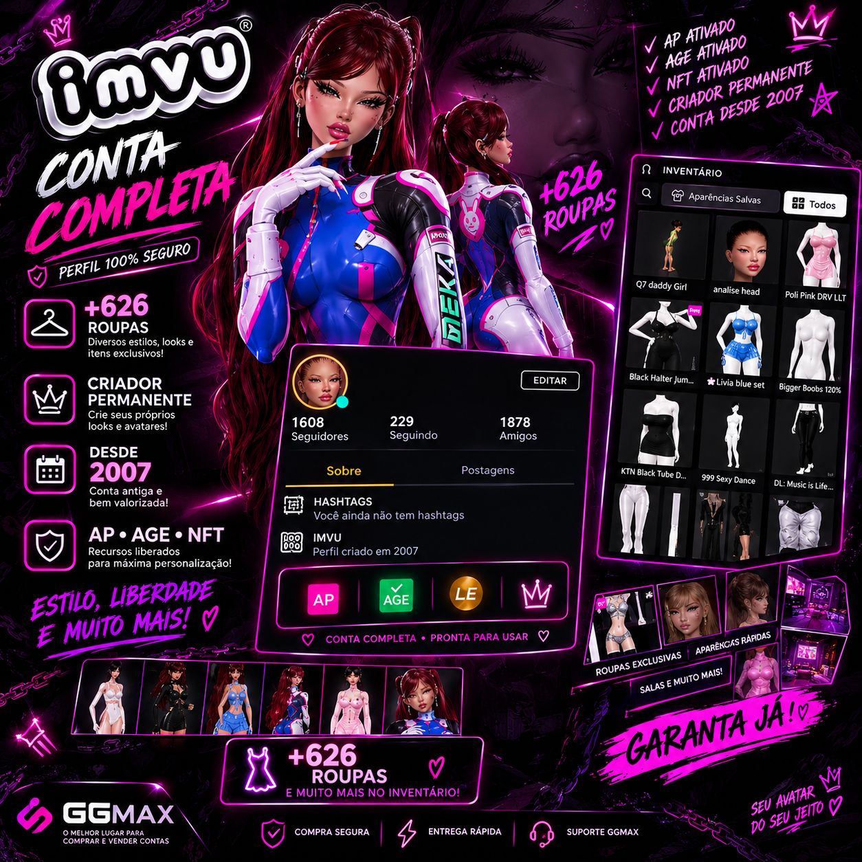 Conta IMVU Feminina | 626 Itens | Looks & Acessórios