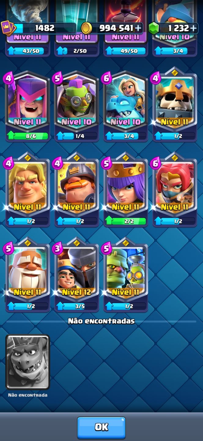 CONTA CLASH ROYALE 11K TROFÉUS! NÍVEL 1482, 122/123 CARTAS, 3 EVOS