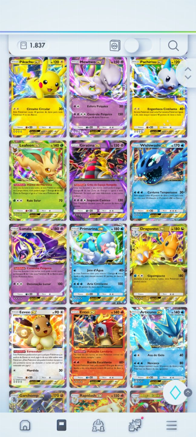 Conta com lunala ex dourada e muitas cartas ex e decks