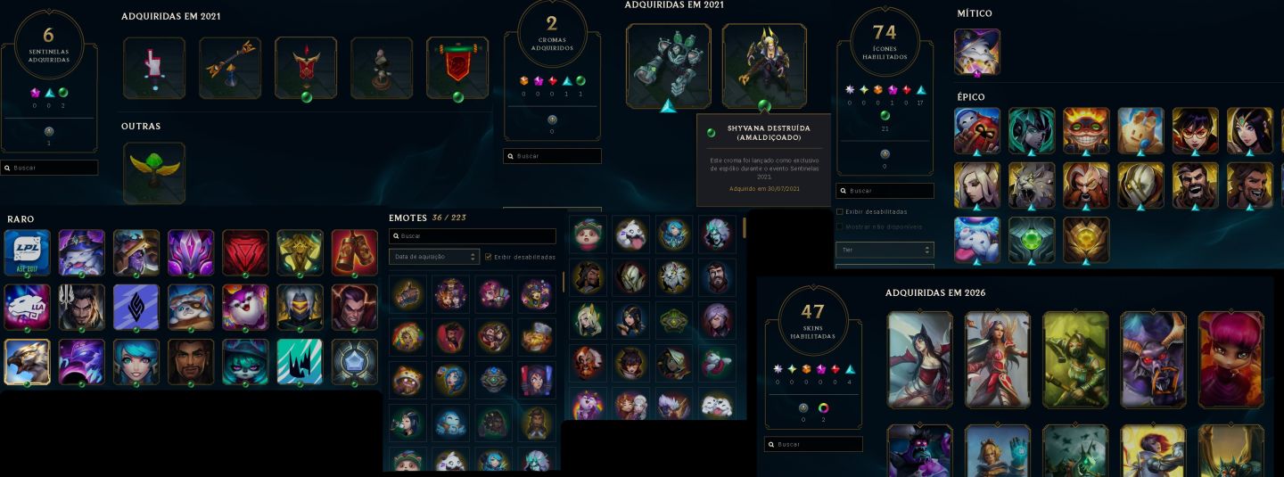 LoL BR Nv. 55 | 47 Skins | 2605 RP | Prata I | 74 Ícones | 36 Emotes