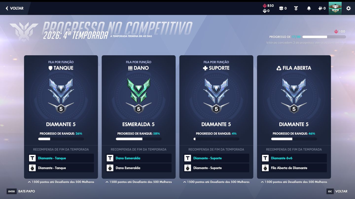 Conta de overwatch diamante tank, sup e 6v6