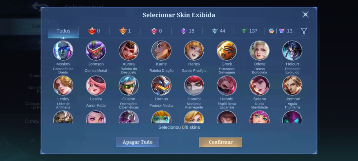 Conta de mobile legends com muitas skins