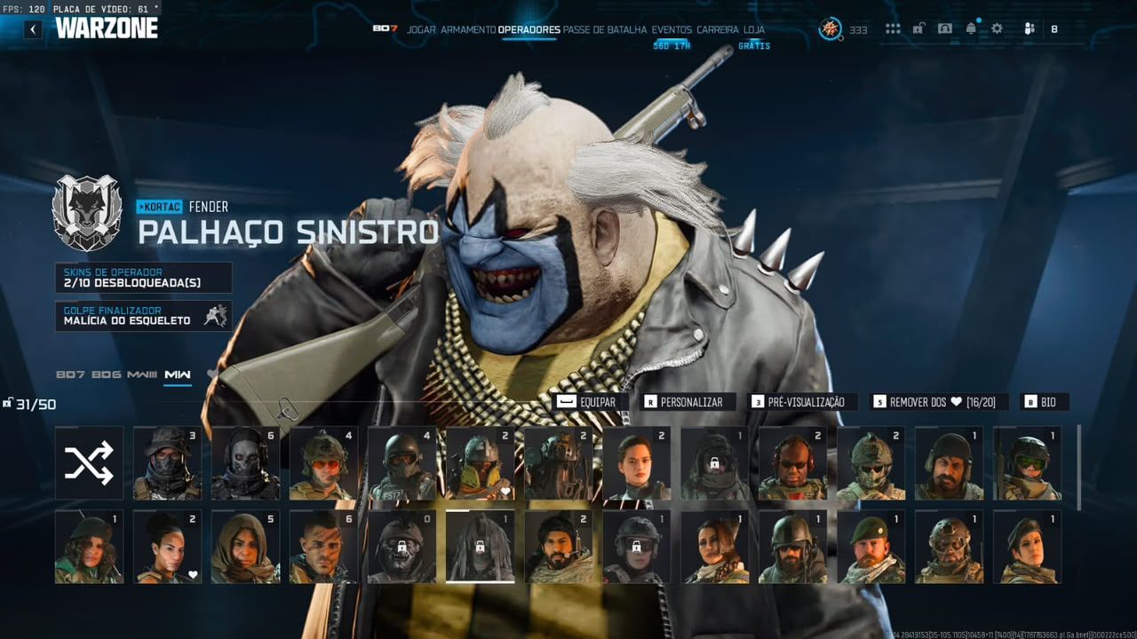 Conta warzone com Alucard, Izzy, Bailarina, Michael Myers